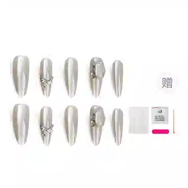 嘉比兔 灰色玻璃钻  穿戴甲 长款尖型裸色纯色 纯欲