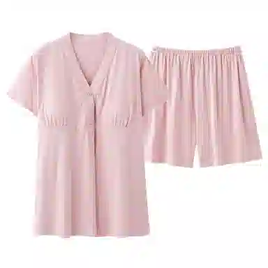 细舍 月子服带胸垫产后哺乳透气短袖上衣家居服三分裤睡衣套装 女款 标准色