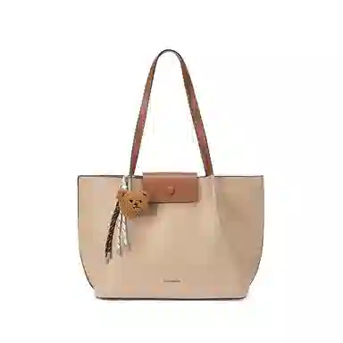 红蜻蜓 韩系潮流百搭腋下包通勤小众时尚可爱挂件手提包 牛剖层皮革拼超细纤维合成革 单肩包 常规 女款 驼色