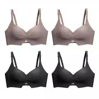 棉基因 贴合简约防滑侧收副乳全罩杯无痕大胸显小薄款防下垂聚拢文胸 女款 组合装