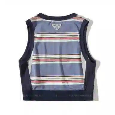 蓝岐 户外短款修身无袖打底上衣复古条纹宽肩运动背心 女款