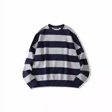 我是大卫 撞色拼接韩版基础款横条条纹潮流宽松卫衣 男女同款