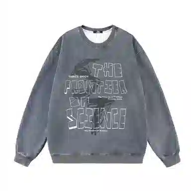 三体 字母印花休闲宽松圆领复古套头重磅保暖长袖卫衣 男女同款