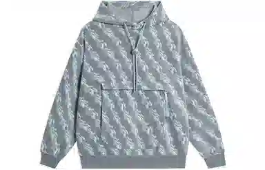 中国李宁 几何图案印花加绒保暖宽松套头连帽卫衣 男女同款 灰色