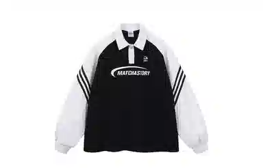 MATCHA STORY Retro College Polo Sweatshirt