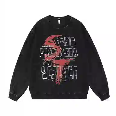 三体 字母印花休闲宽松圆领复古套头重磅保暖长袖卫衣 男女同款