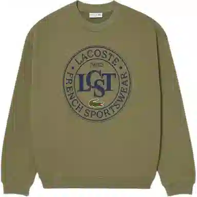 Lacoste Letter Print Crewneck Sweatshirt Khaki Green