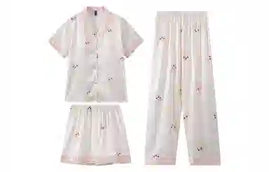 夏芬妍 简约休闲高级感法斗冰丝翻领带胸垫家居服舒适亲肤宽松长袖长裤可外穿睡衣套装 女款 杏色