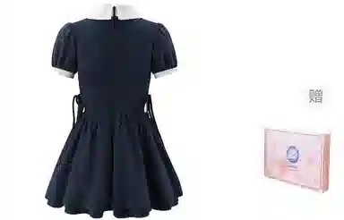 东鲸岁时记 收腰高级感显瘦短袖连衣裙 女款 礼盒装 藏青色连衣裙（腰部镂空）
