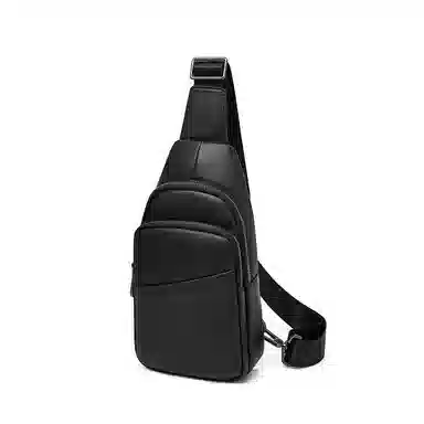 老人头 时尚通勤百搭多功能轻便外出斜挎包 头层牛皮 胸包 男款 黑色