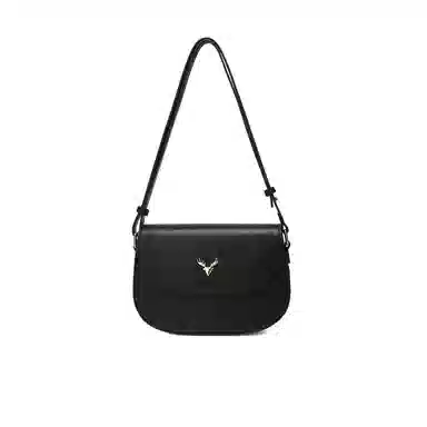 稻草人 小众时尚鹿头 百搭款通勤休闲潮流高颜值气质简约洋气 人造革 小方包单肩斜挎包 女款 黑色/米白