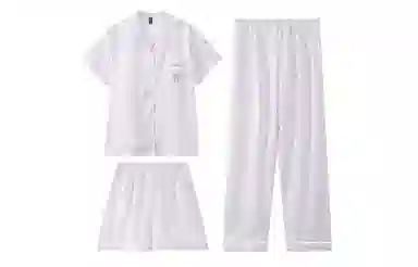 夏芬妍 简约休闲高级感蝴蝶结冰丝翻领带胸垫家居服舒适亲肤宽松短袖三件套可外穿睡衣套装 女款 紫色