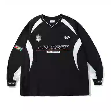 LUSHISI Racing V-Neck Long Sleeve Tee