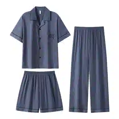 夏芬妍 简约休闲高级感纯色云朵棉翻领舒适亲肤宽松短袖三件套时尚可外穿家居服睡衣套装 男款 深灰色