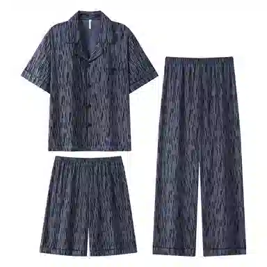 夏芬妍 简约休闲高级感纹理云朵棉翻领舒适亲肤宽松短袖三件套时尚可外穿家居服睡衣套装 男款 灰色