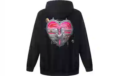 中国李宁 爱心图案印花宽松套头连帽卫衣 男女同款 黑色 含礼盒装