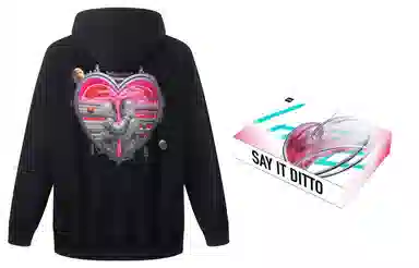 中国李宁 爱心图案印花宽松套头连帽卫衣 男女同款 黑色 含礼盒装