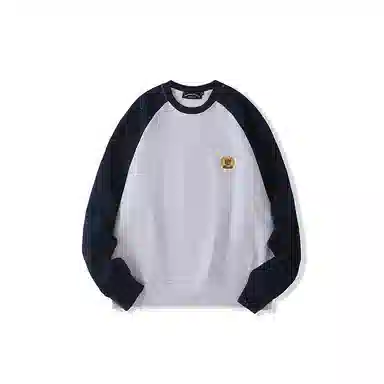 我是大卫 拼接撞色圆领套头长袖卫衣 男女同款 白灰色
