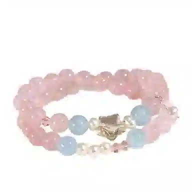 指尖瑰宝 桃缘似锦寻觅良人好运加倍招桃花双圈天然 粉水晶 手串 男女同款情侣款