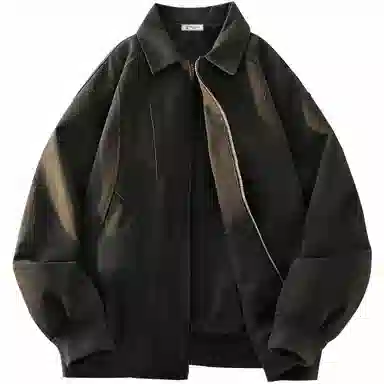 稻草人 拉链纯色翻领百搭宽松短款夹克外套 男女同款