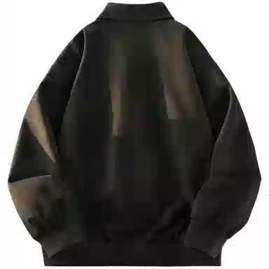 稻草人 拉链纯色翻领百搭宽松短款夹克外套 男女同款