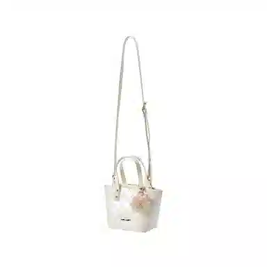 森马 经典流行菱格 合成革 手提包 中号 女款 本白/烟灰银/黑色