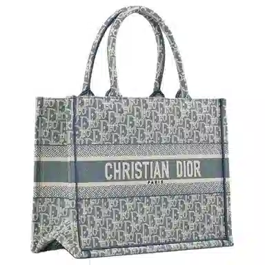 DIOR Classic D Embroidered Tote Bag Medium Blue