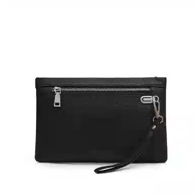 老人头 复古时尚经典棋盘格商务休闲通勤 头层牛皮 手拿包 常规 男款 黑色