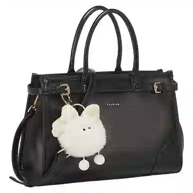 意尔康 高级感油蜡皮 合成革 手提包 中号 女款 黑色/咖啡