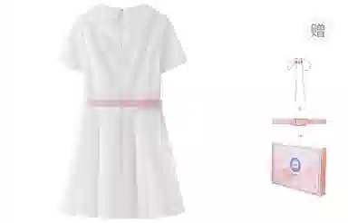 东鲸岁时记 学院风纯色收腰显瘦短袖连衣裙 女款 礼盒装 白色连衣裙 买赠皮带+领绳