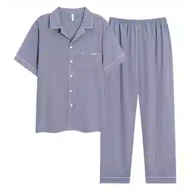 夏芬妍 柔软舒适纯色云朵棉时尚翻领开衫家居服休闲亲肤可外穿短袖长裤睡衣套装 男女同款