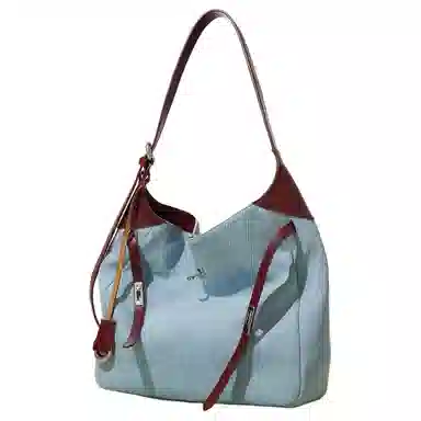 恒源祥 春季时尚百搭腋下包大气高级感真皮懒惰风百搭复古通勤 牛仔布 单肩包 常规 女款 蓝色配酒红/蓝色配粉色