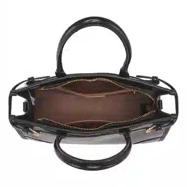 意尔康 高级感油蜡皮 合成革 手提包 中号 女款 黑色/咖啡