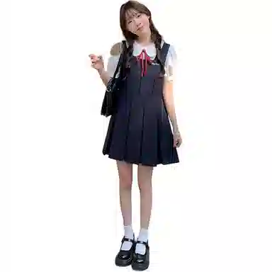 东鲸岁时记 时尚设计感穿搭百搭短袖连衣裙 女款 礼盒装 藏青色