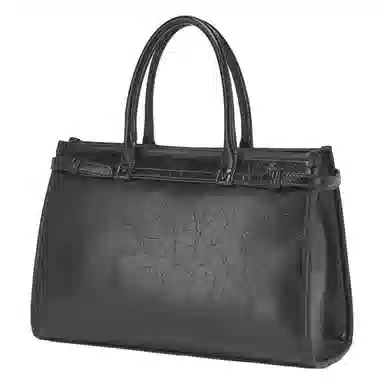 意尔康 高级感油蜡皮 合成革 手提包 中号 女款 黑色/咖啡