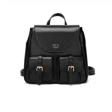 稻草人 高级感复古学院风通勤百搭小众上班 聚氨酯革 双肩包 女款 黑色/黄棕