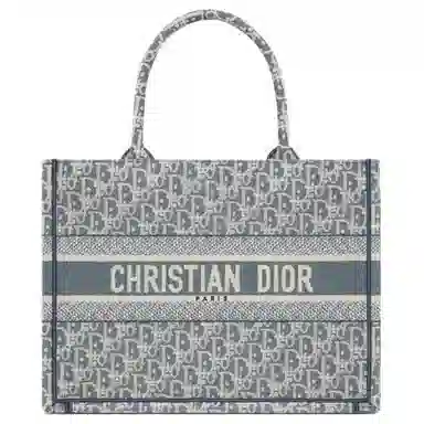 DIOR Classic D Embroidered Tote Bag Medium Blue