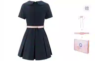 东鲸岁时记 学院风通勤日常短袖连衣裙 女款 礼盒装 礼盒装 藏青色连衣裙 买赠皮带+领绳