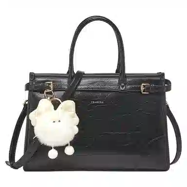 意尔康 高级感油蜡皮 合成革 手提包 中号 女款 黑色/咖啡