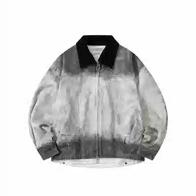 【dme】 美式休闲宽松脏洗做旧渐变字母夹克复古翻领牛仔外套 男女同款 灰白色