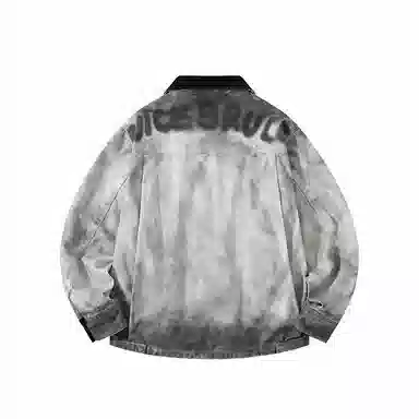 【dme】 美式休闲宽松脏洗做旧渐变字母夹克复古翻领牛仔外套 男女同款 灰白色