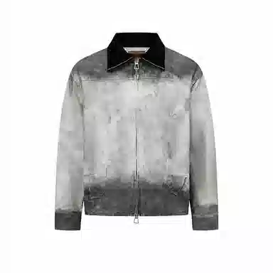 【dme】 美式休闲宽松脏洗做旧渐变字母夹克复古翻领牛仔外套 男女同款 灰白色