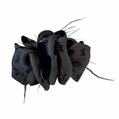 彤彤兔 抓夹高级感超仙羽毛蝴蝶结发饰新娘红色大号鲨鱼夹 树脂 发夹 女款