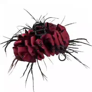 彤彤兔 抓夹高级感超仙羽毛蝴蝶结发饰新娘红色大号鲨鱼夹 树脂 发夹 女款