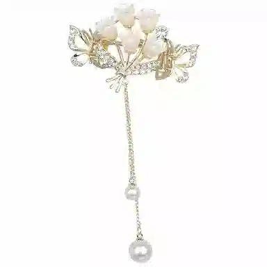 彤彤兔 水钻铃兰花流苏夹子发量少头发小抓夹后脑勺半扎发头饰 合金 发夹 女款