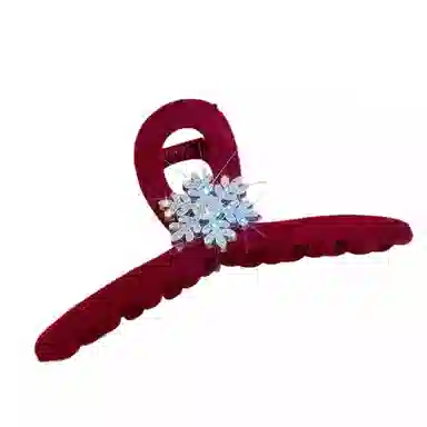 彤彤兔 高级感红色丝绒雪花后脑勺秋冬鲨鱼夹气质 植绒 发夹 女款