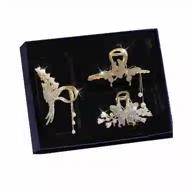 缔晶 森系铃兰蝴蝶流苏抓夹鲨鱼夹套装 清新时尚浪漫春夏通勤发饰 合金 发夹 女款