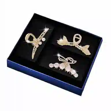 缔晶 浪漫法式复古鱼尾珍珠抓夹鲨鱼夹套装 甜美森系时尚发饰礼盒 合金 发夹 女款