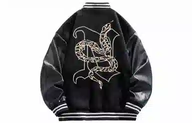 宜而爽  美式高街百搭户外嘻哈简约拼接积木蛇图案字母印花宽松休闲舒适单排扣落肩袖外套棒球服 男女同款