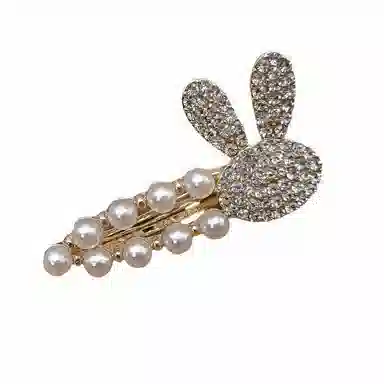 简应舒 兔头水钻珍珠一字夹碎发刘海夹前额边夹侧边夹子头饰 合金+仿钻 发夹 女款